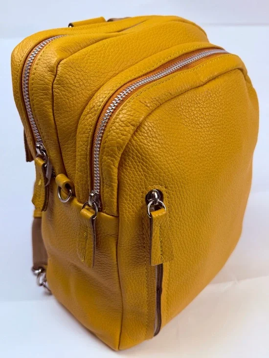 Mustard Yellow Leather Mini Backpack Convertible Crossbody Bag - Picture 1 of 9